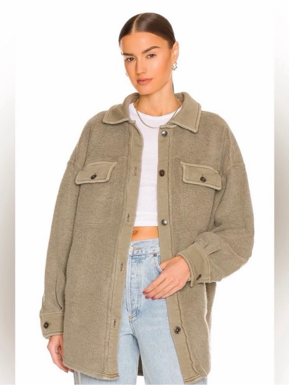 Free People Olive Teddy Sherpa Shacket